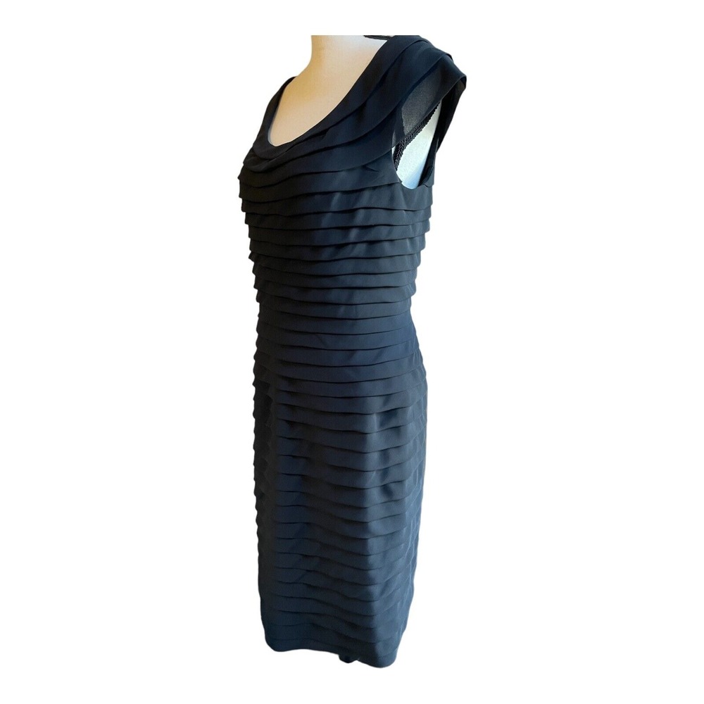 Adrianna Papell Sheath Dress Women's Size 12 Black Tiered Chiffon Ruffles - Picture 3 of 4